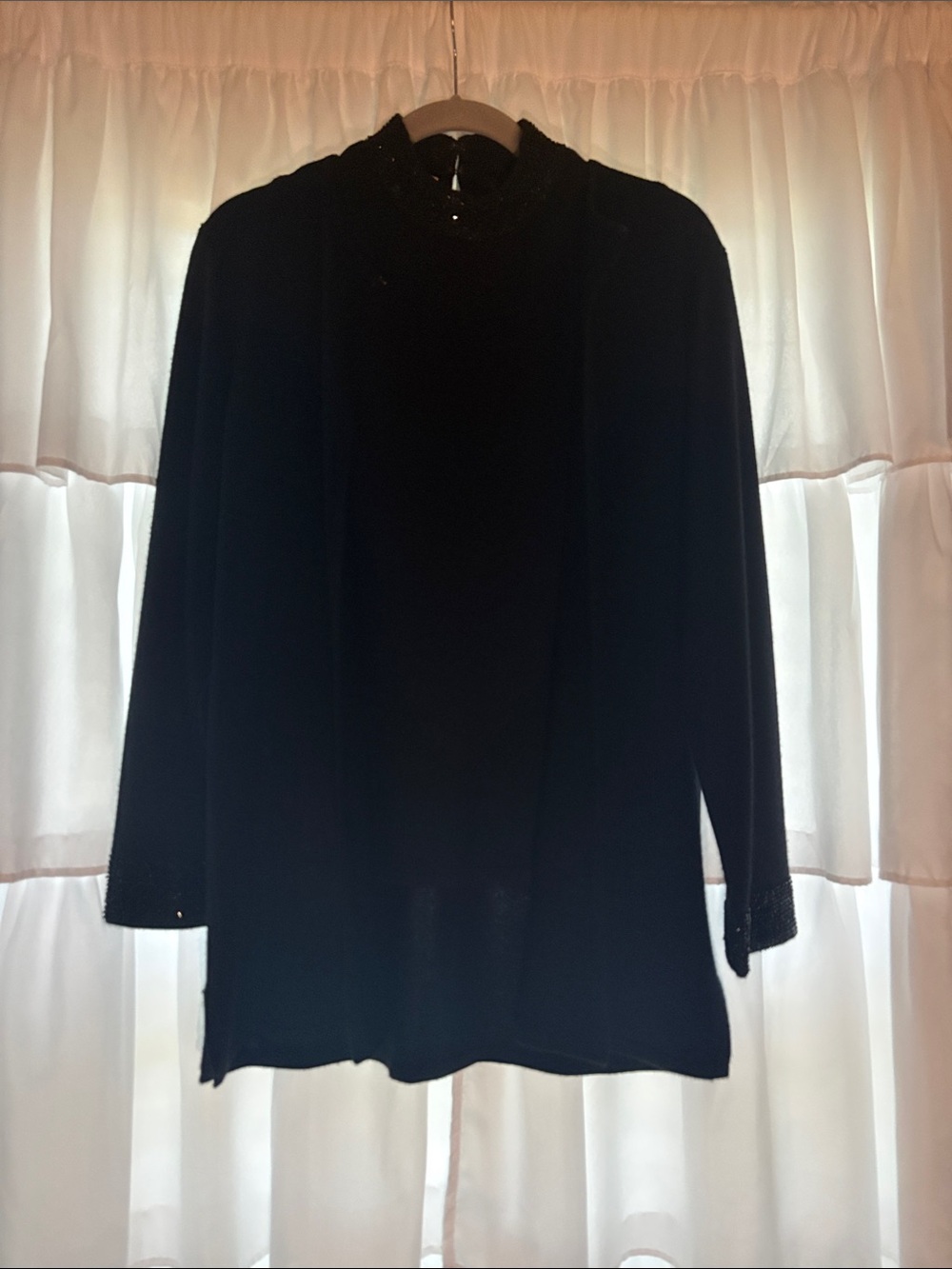 Black Women's Long-Sleeve Top & sweater with Embellished Collar and Sleeve